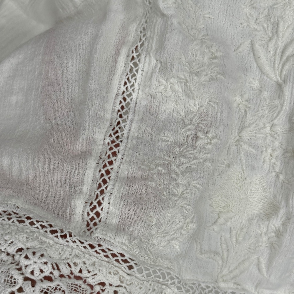Abercrombie Fitch White Embroidered Lace Trim Open Back Tie Shirt Size L Boho - Picture 5 of 7